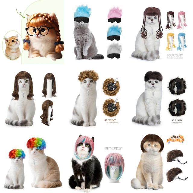 Pet cat bangs straight hair wig braids Pet dog big wave wig headdress holiday cosplay costume accessories