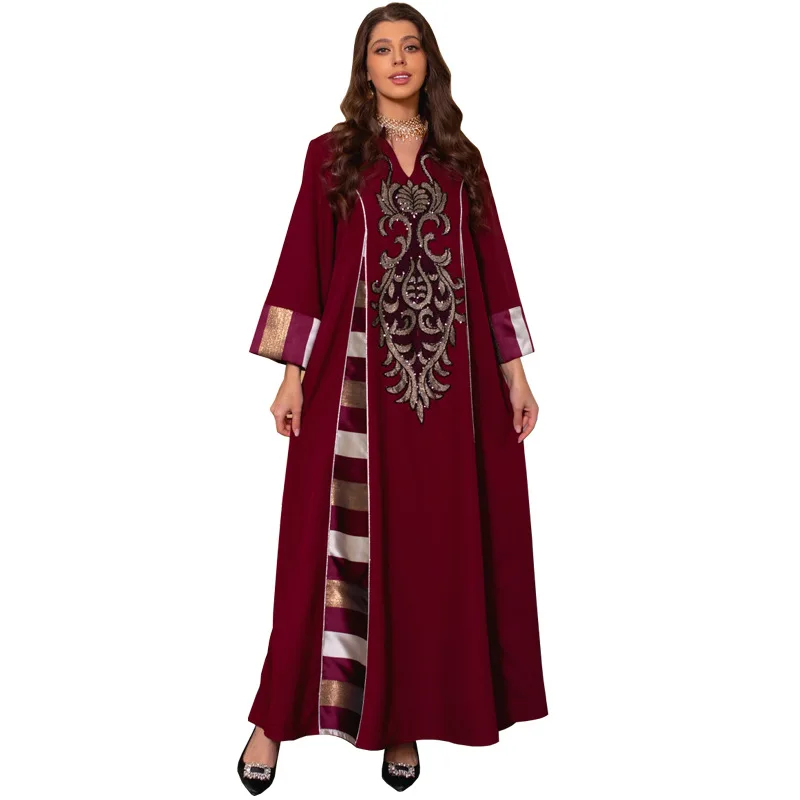 

Eid Embroidered Dubai Sequin For Woman Abaya Saudi Arabia Jalabiya Kaftan Muslim Lady Gree Turkey Islamic Abaya Pakistani Dress