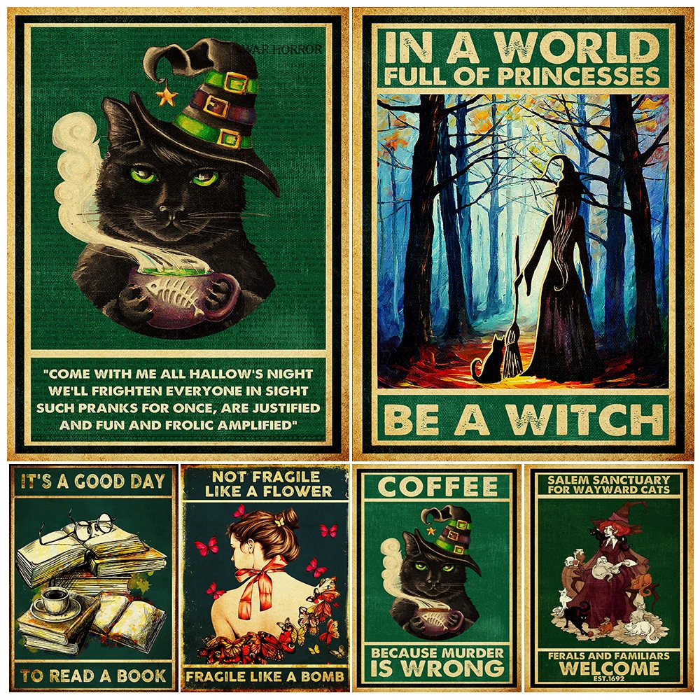 

Magic Witch And,Salem Sanctuary Black Cat Vintage Wall Art Canvas Painting Witchcraft Art Poster Print Gothic Witch Home Decor