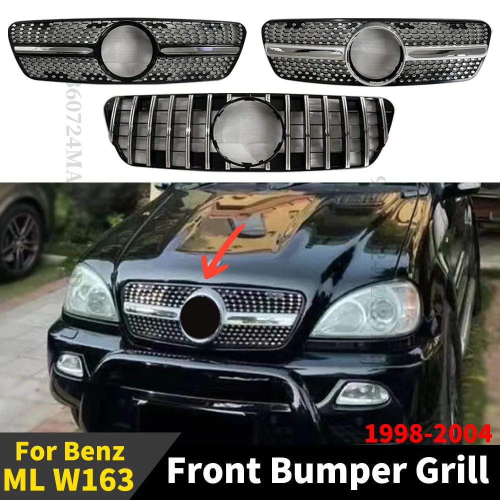 

Diamond GT Style Front Radiator Grid Hood Grille Bumper Grill Tuning Refit For Mercedes ML Benz M W163 ML320 ML350 1998-2004