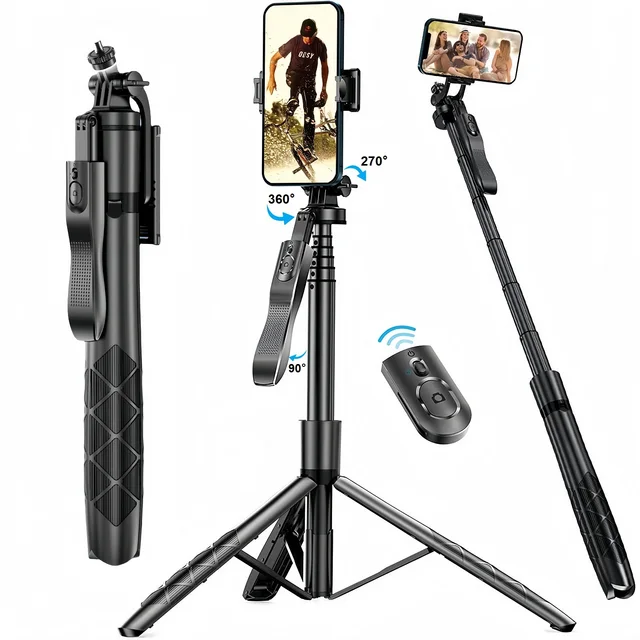 Selfie Stick Tripod Stand for iPhone Phone Camera Holder Video Recording 60" Extendable Travel Phone Tripod with Wireless Remote