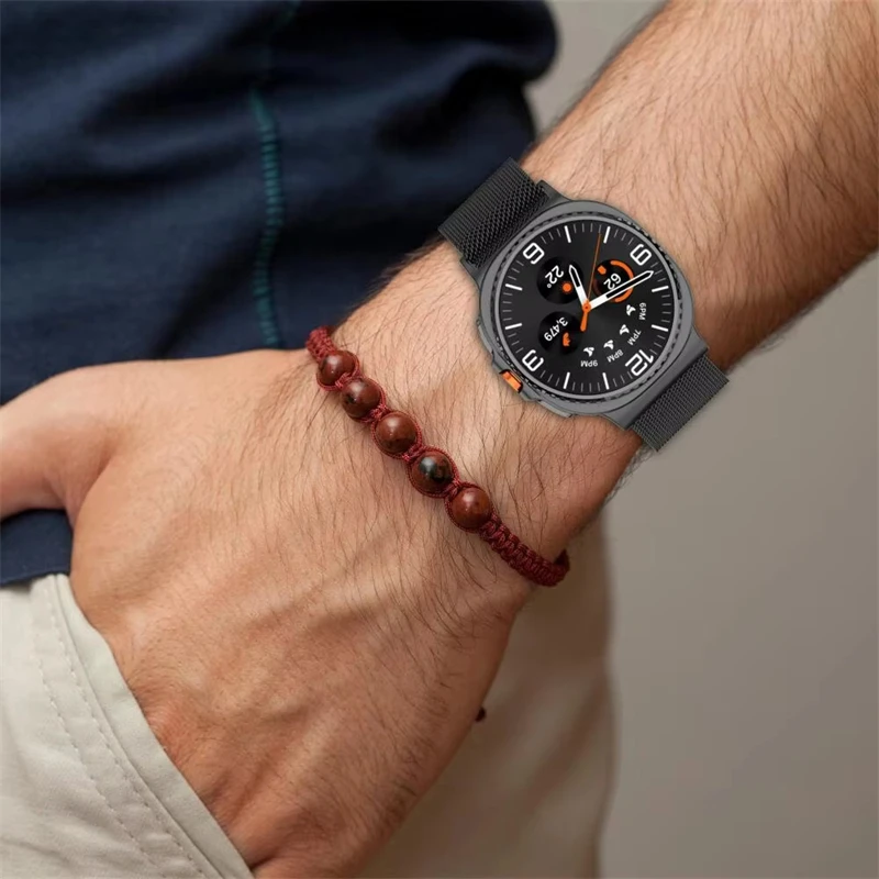 Premium Stainless Steel Watch Band with Tempered Glass Case for Samsung Galaxy Watch 8