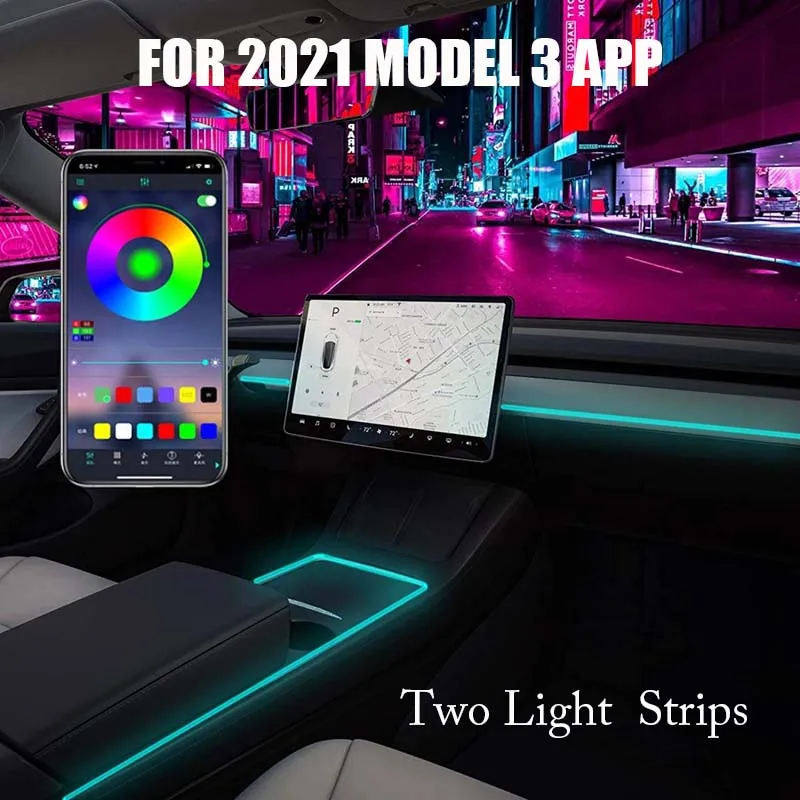 

Для центральной консоли Tesla Model3 2020, управляющая атмосфера, мобильное приложение, семь цветов, регулировка управления, автомобильные аксессуары