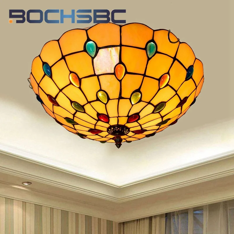 

BOCHSBC витражное стекло Тиффани средиземноморские бусины 16 дюймов потолочная лампа для столовой коридора прихожей балкона спальни
