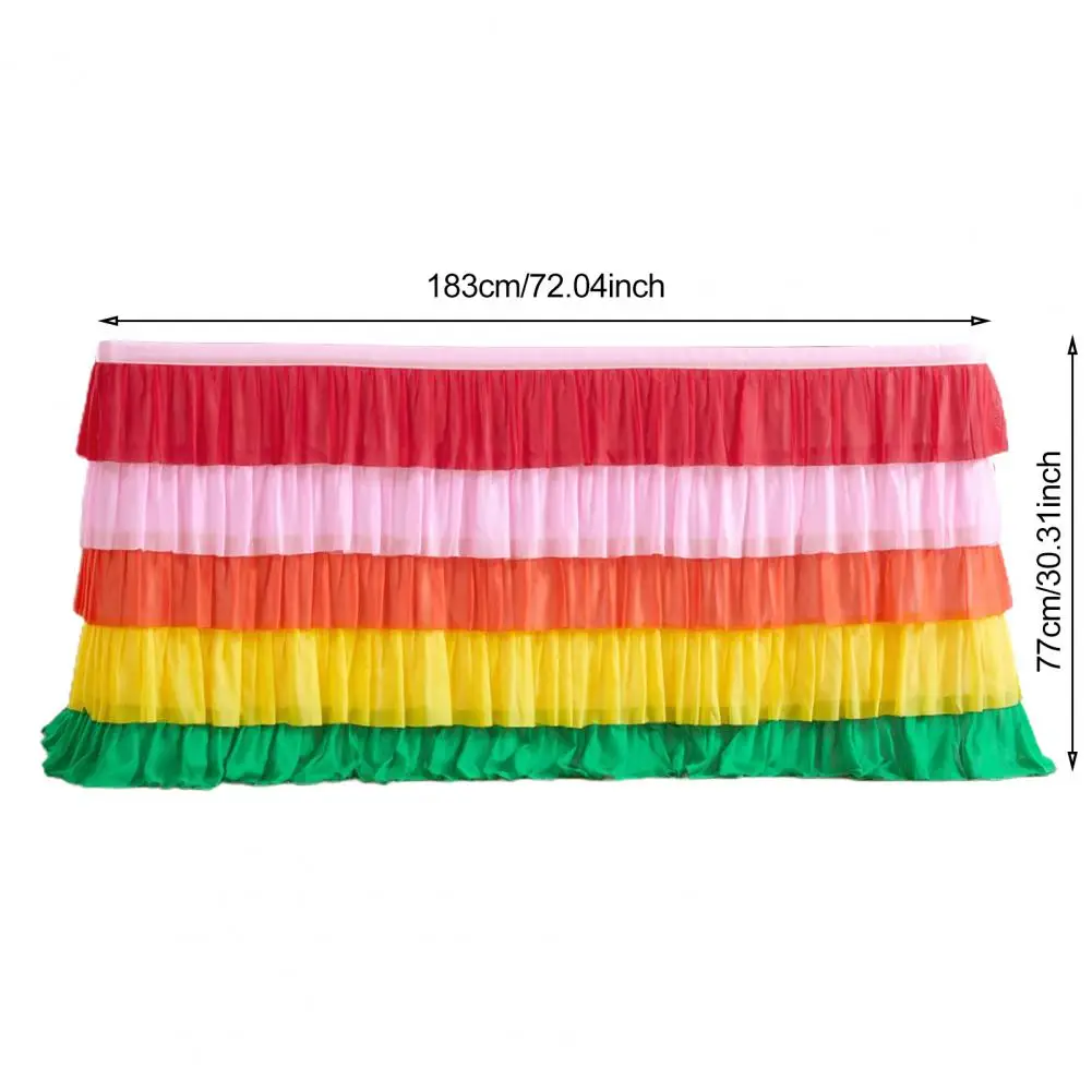 Chiffon Table Skirt Multi-layer Ruffle Reusable Table Skirt Gradient Rainbow Color Beach Parties Birthday Party Home Decorations