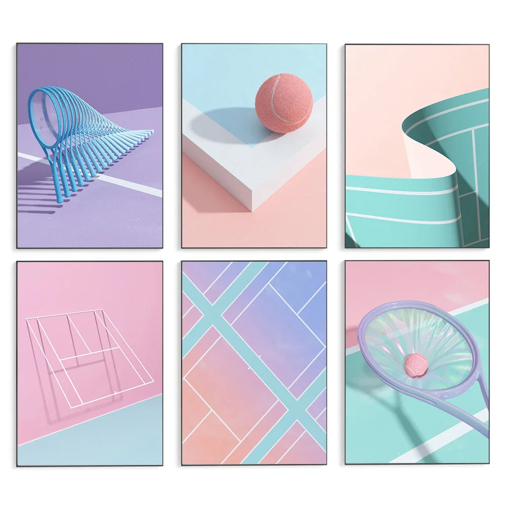 

Abstract Tennis Court Racket Canvas Painting Wall Art Nordic Coloful Poster And Prints For Living Room Modern Picture Home Decor