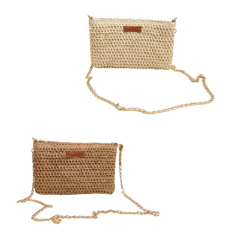 

2024 NEW Straw Woven Tote Bag for Girl Women Handbag Beach Bag Versatile Crossbody Bag Chain Bag Shoulder Bag Square Bag