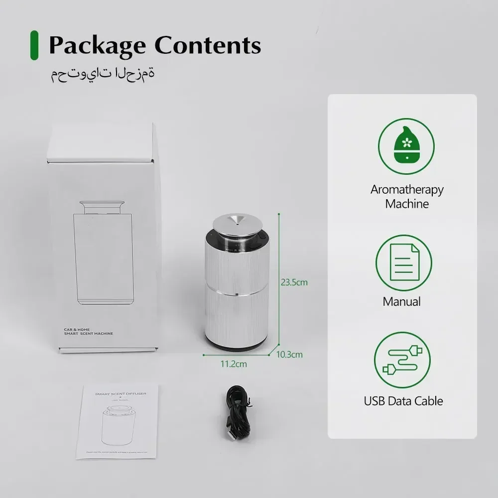 휴대용 자동차 아로마 디퓨저 USB 충전 알루미늄 합금 소재 아로마 오일 디퓨저 홈 오피스용 공기 청정기 장치