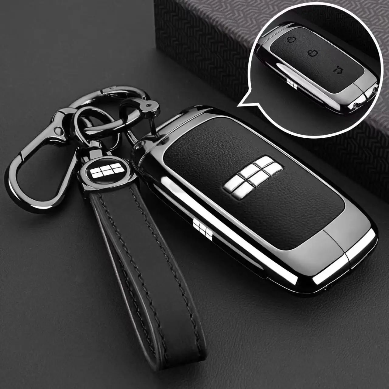Auto Zink-legierung TPU Leder Schlüssel Fall Halter Abdeckung Für Geely Galaxy EX5 E5 L6 L7 EMI NO.1 Proton e.MAS 7 5 E8 Starry 8 Zubehör – Detail 5