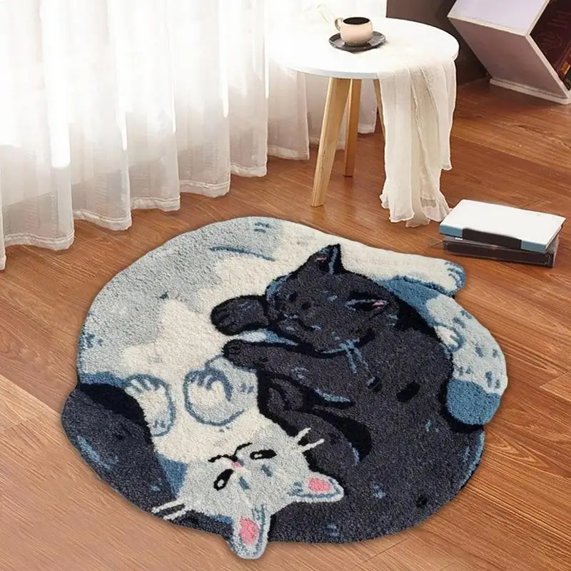 Animal Bathroom Rug Hugging Cat Pattern Door Mat Dry Carpet Funny Machine Wash Water Absorbent Thick Shower Rug With Non-Slip