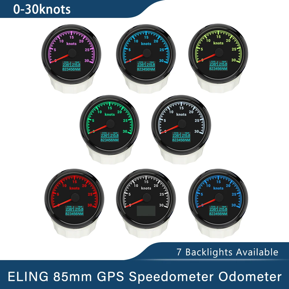 ELING-Compteur de vitesse GPS étanche, Odomcirculation avec rétroéclairage 7 couleurs, 85mm, 0-60 nœuds, 0-120 km/h, 0-160mph, adapté pour voiture, bateau, moto