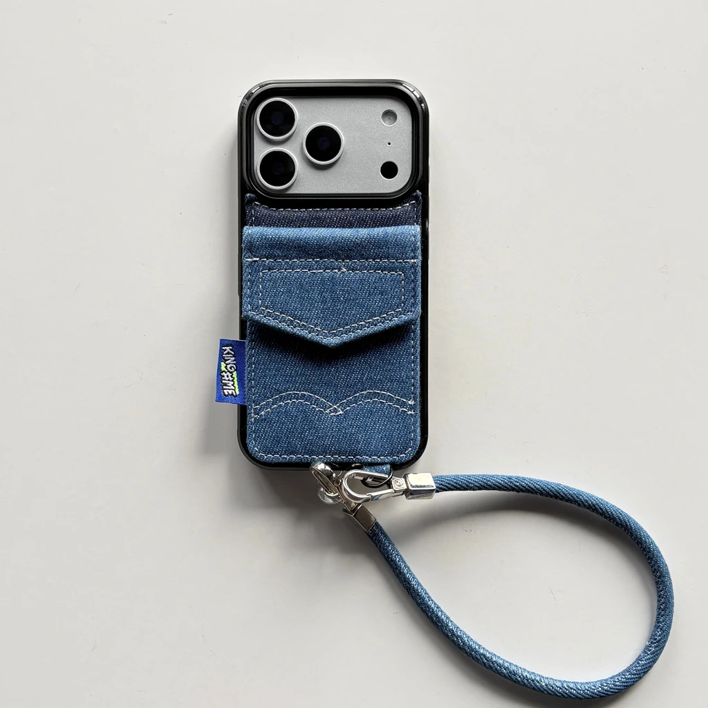Stylish Retro Blue Denim Phone Cover with Lanyard and Shockproof Protection