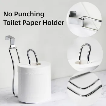 Wall Mount Toilet Paper Holder No Punching Tissue Towel Roll Dispenser Towel Rack Easy Hooks for Bathroom Kitchen