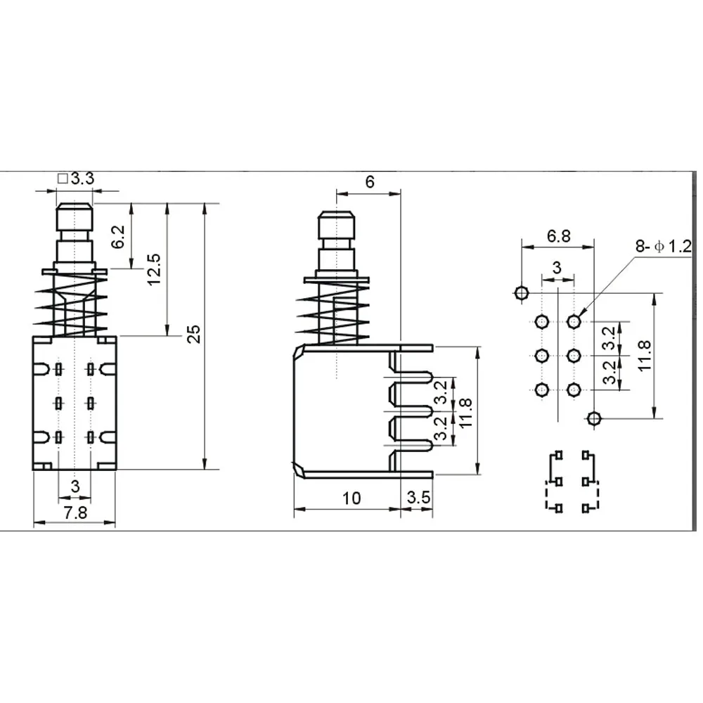 Description Picture 2 of item5Pcs PS-22F03 Right Angle PCB Latching Push Button Switch With Cap DPDT Double Pole 6 Pin Self-locking Key Power Switches