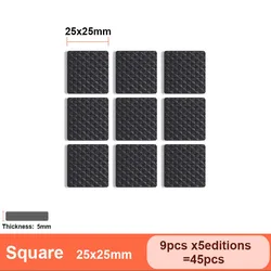 Black Anti - Slip Self - Adhesive Rubber Pads for Furniture Legs | Table and Chair Floor Protectors (25x25mmx45pcs)