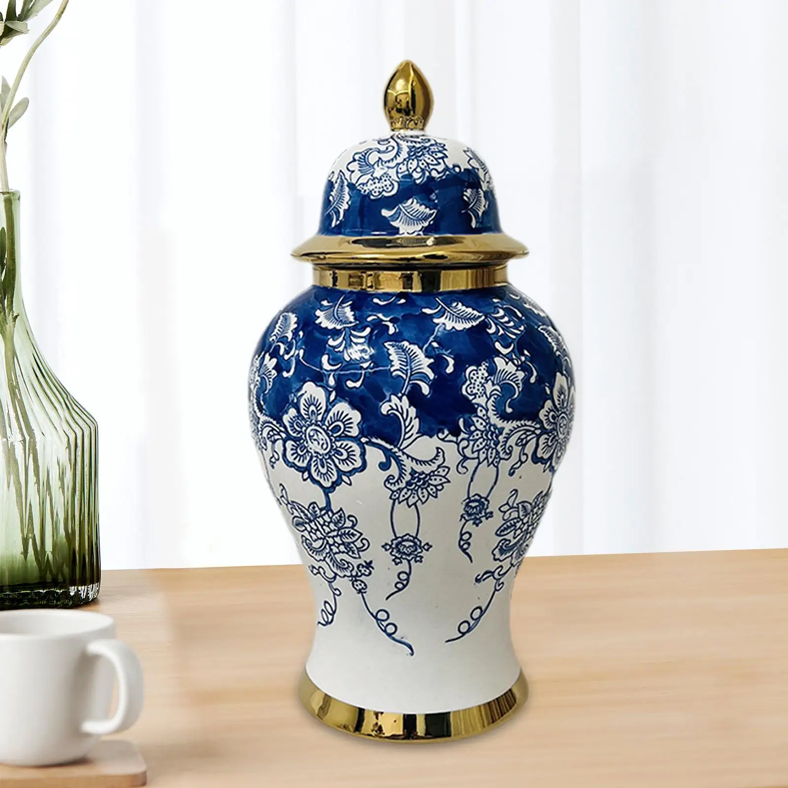 

Blue and White Porcelain Jar Floral Arrangement Display Ornament Ceramic Flower Vase for Office Party Weddings Livingroom Desk