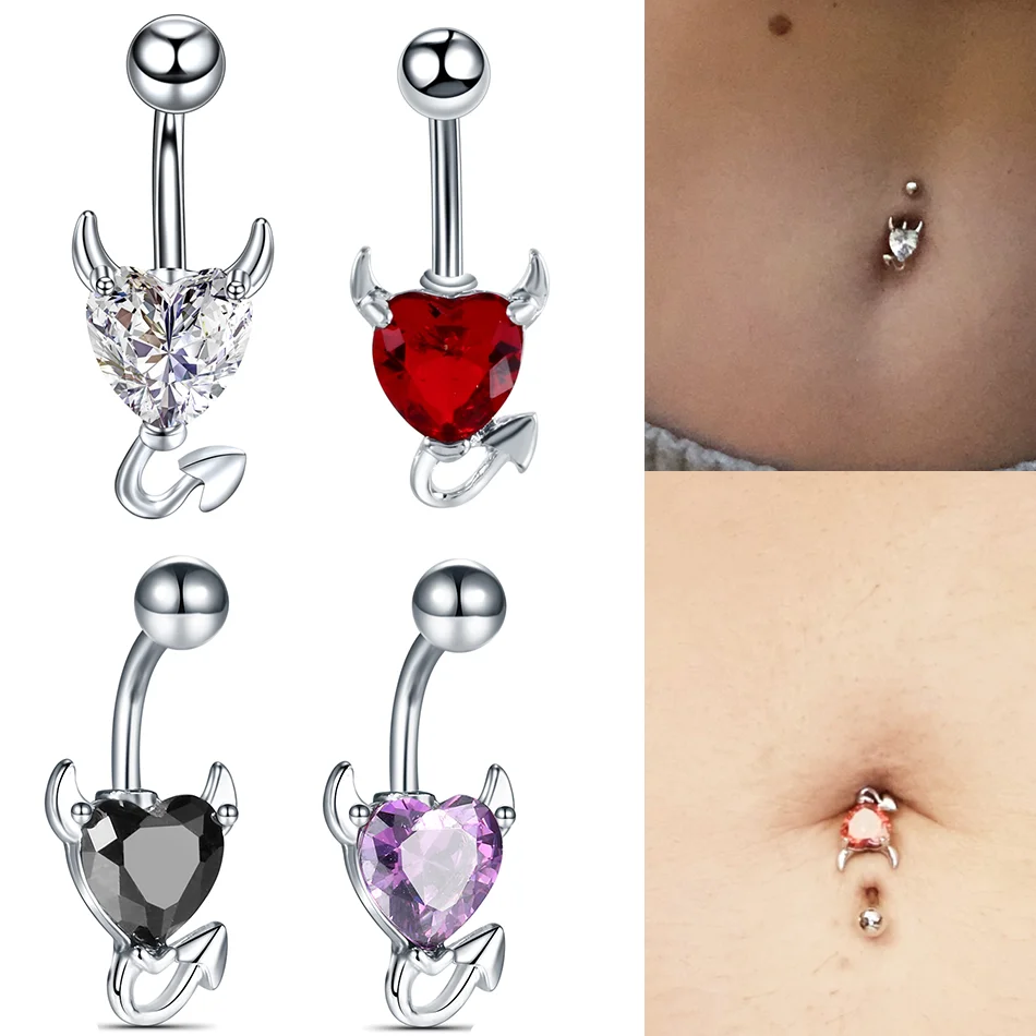 

1pc Belly Button Rings Devil Shape Black Red CZ Belly Piercing Stainless Steel Navel Piercings Body Jewelry Women Gifts