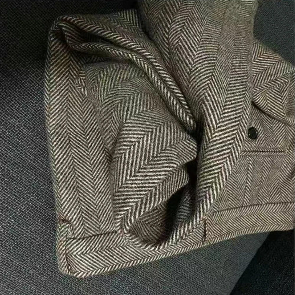 Men's Pants Wool Herringbone Slim Fit Pattern Trousers Suits Pants Casual Tweed For Wedding Party