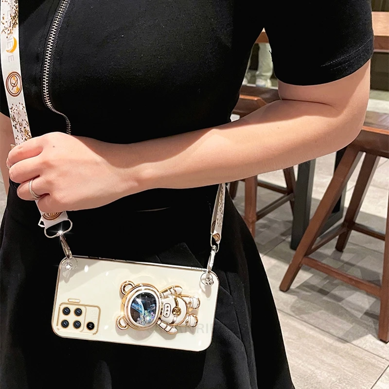 Reno5lite Crossbody Lanyard Plating Silicone Stand Case