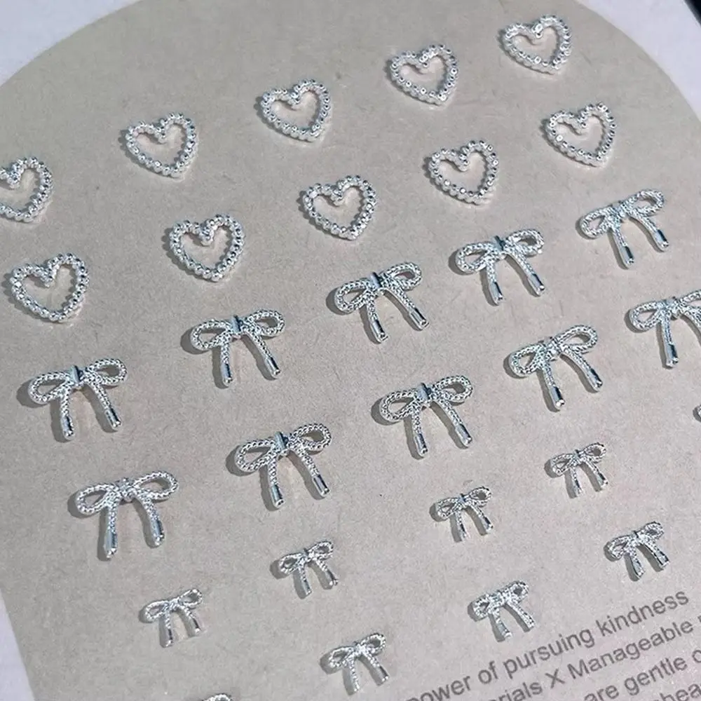 10Pcs/Bag Mini Bowknot Nail Art Charms Alloy Metal Love Nail Decals Super Shiny Silver Manicure Accessories