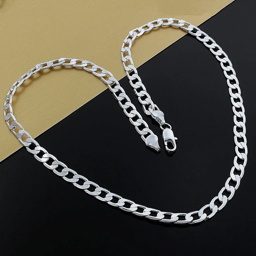 925 Sterling Silver Necklace High Quality Jewelry for Women Men 40-60cm 8MM Chain Solid Fashion Wedding Christmas Gifts