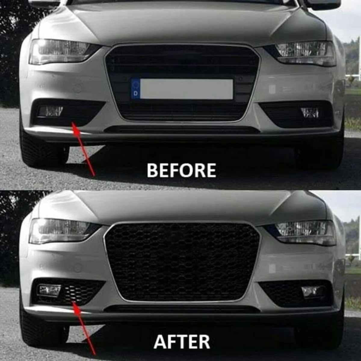 Pair Honeycomb Style Fog Light Cover For 2013-2016 Audi A4 B8.5 Standard Bumper