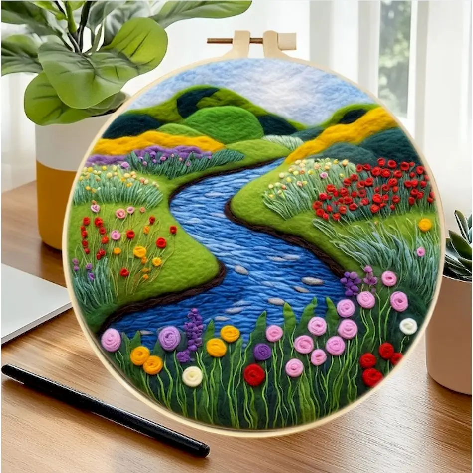 RUOPOTY Wool Needle Felting Starter Kit Diy Crafts Landscape Pattern Needle Felt Kits For Adults Felt Painting Set Home Art