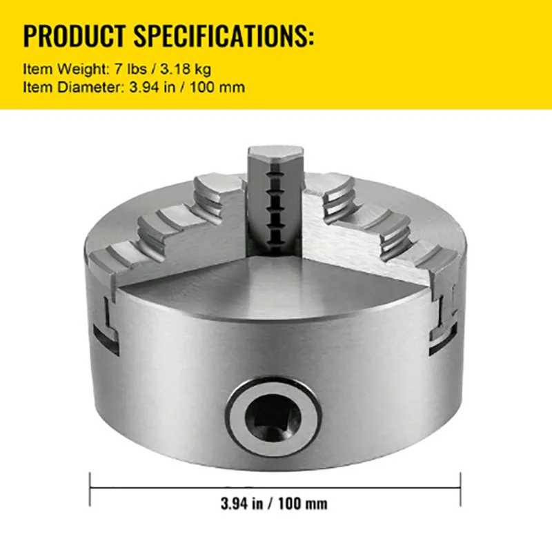 

K11 Lathe Chuck 3 Jaws Manual Self-Centering K11-100 W/ Mounting Bolt for Grinding Milling Turning