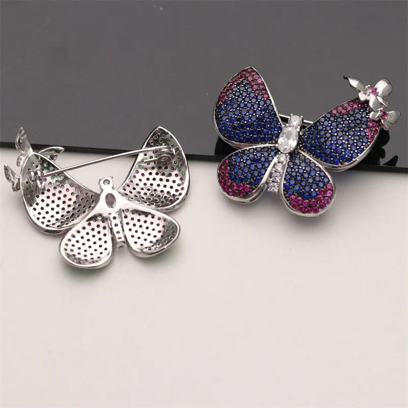 Gunmetal Gold Plated Multi Color CZ Micro Butterfly Brooch For Women