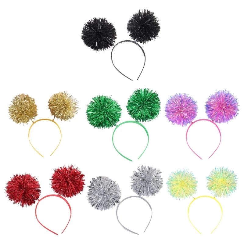 

Tinsel Headband Xmas Bouncing Ball Hair Hoop Happy New Year Gift for Kid