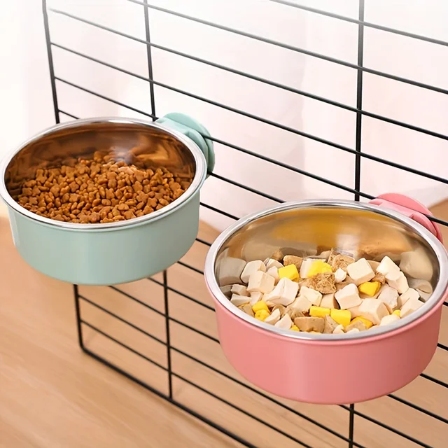 Hanging Dog Bowl Removable Stainless Steel Dog Food Bowl Water Bowl 2 In 1 Liftable Pet Cage Feeder Basin Pet Supplies