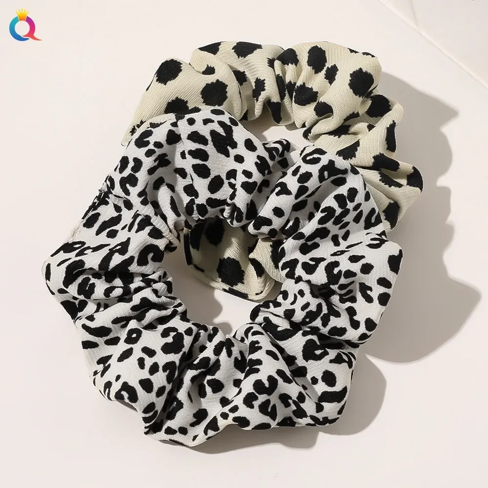 Vintage Leopard Hair Scrunchies Simple Elegant Hair Rope Black White Dots Ties Sweet Women Ponytail Accessories