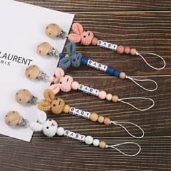 New Wood Crochet Rabbit Teething Nipple Chain Wooden Baby Pacifier Clip For Handmade Personalized Name Baby Dummy Soother Chain
