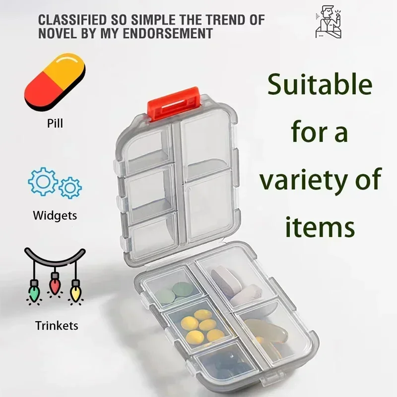 10 Compartments Travel Pill Organizer Pocket Portable Pill Storage Box Case Daily Pill Container or Purse Fish Oil Medicine
