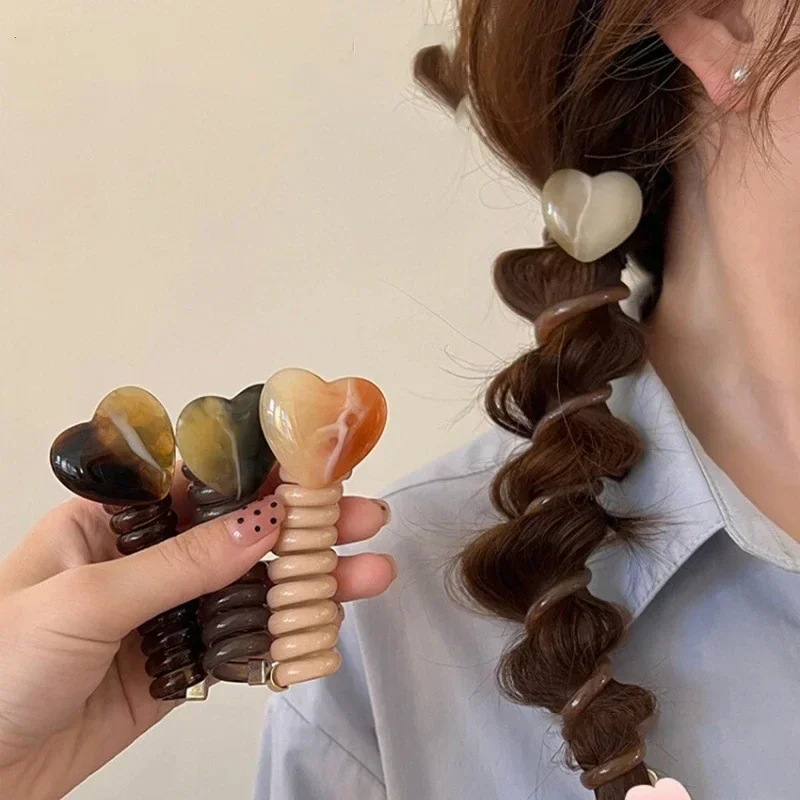 JJUNW Spiral-Haargummis – 5 Stück, Bunte Telefonkabel-Bänder Für Langes & Dickes Haar