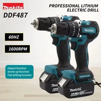 Perceuse à percussion sans fil Makita DDF487 rouge et noire, 18V lithium-ion, haute puissance, visseuse électrique. 1