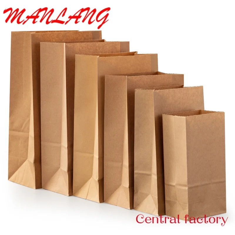 

Custom % biodegradable grease proof custom logo printed carry shopping without handle brown fast food packaging kraft paper bag