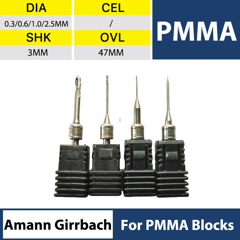 

XANGTECH AG Cad Cam Drill Amann Girrbach PMMA Milling Burs Tools Cutters For Milling Pmma Blocks 0.6mm 1.0mm 2.5mm