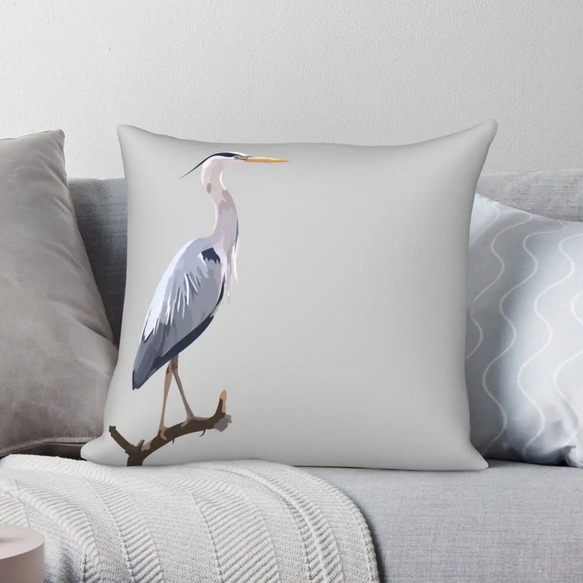 

Grey Heron Pillowcase Polyester Linen Velvet Pattern Zip Decor Sofa Seater Cushion Cover