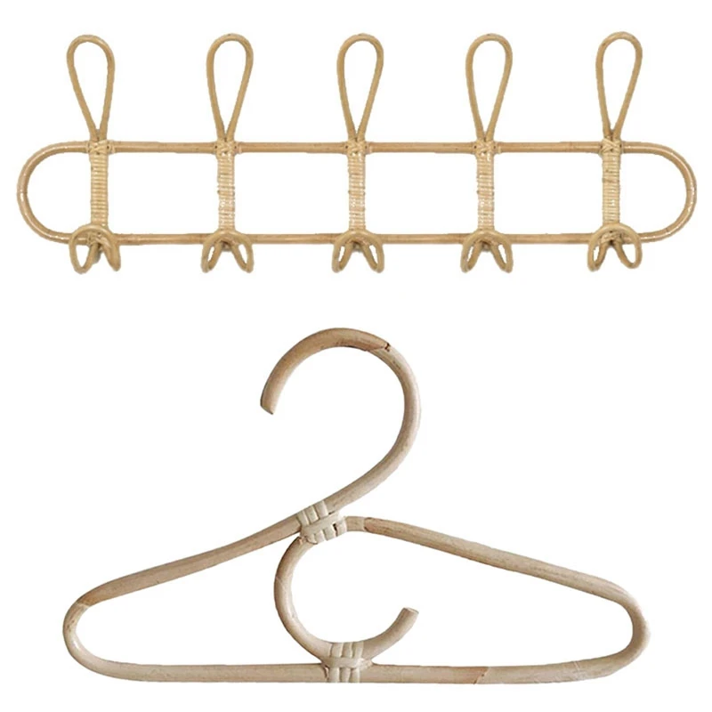 

Promotion! 3Pcs Rattan Clothes Hanger Style Kids Garments Organizer Rack & 1 Pcs Hooks Hat Hanging Hook Crochet Cloth Holder
