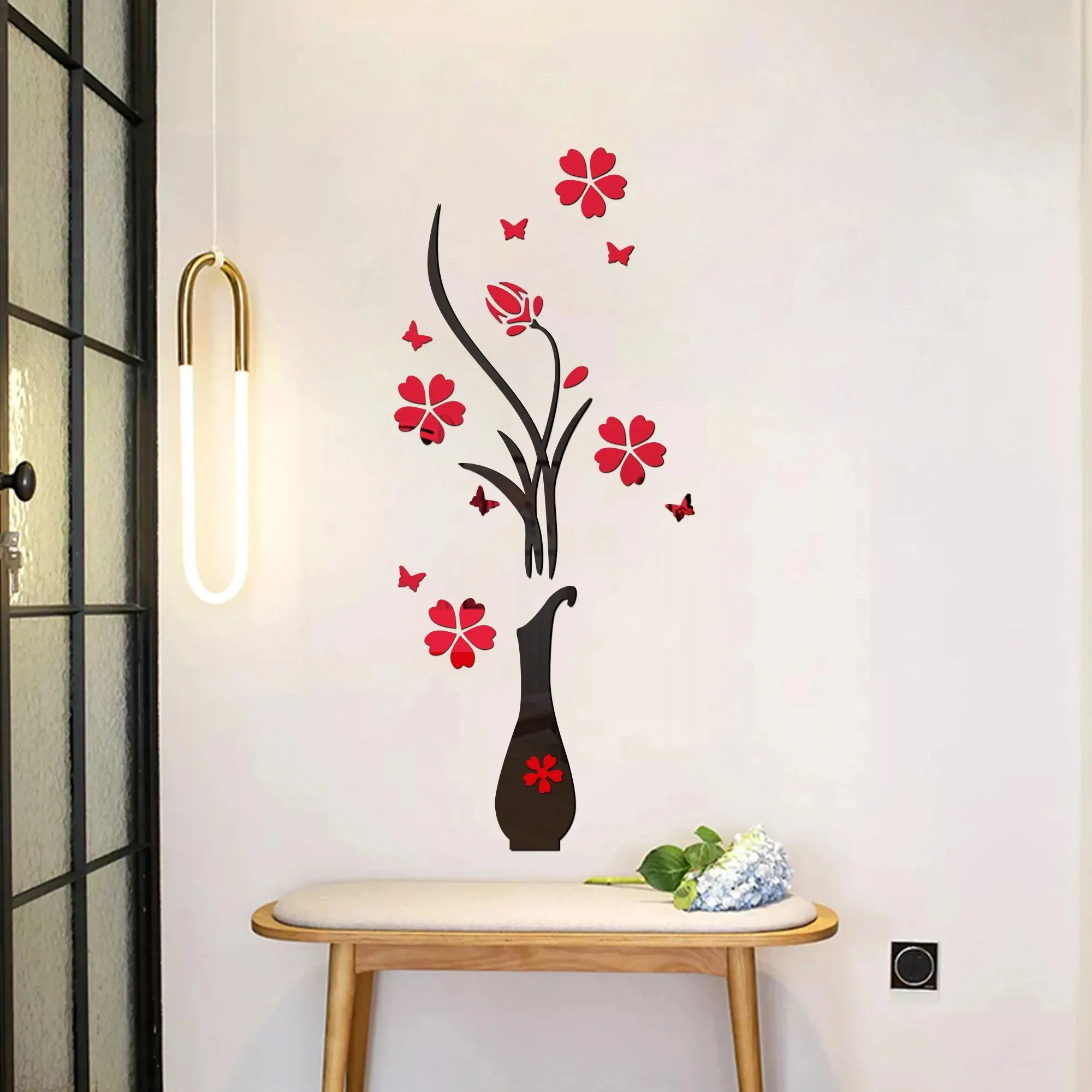 Wall Stickers Vase Plum Blossom 3D Crystal Stereoscopic Wall Sticker Living Room Background Wall Foyer Home Decoration