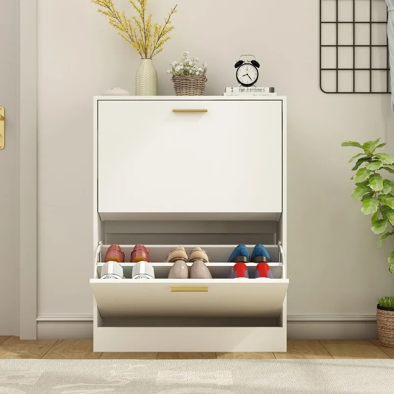 Shoe Cabinet with 2 Flip Drawers - Narrow Shoe Storage Cabinet for Entryway, Freestanding Hidden Shoe Organizer 6