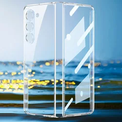 GKK Luxury Plating 360° Protective Hard Case with Front Glass Cover - Premium Design for Galaxy Z Fold5 (No Pen Transparent)