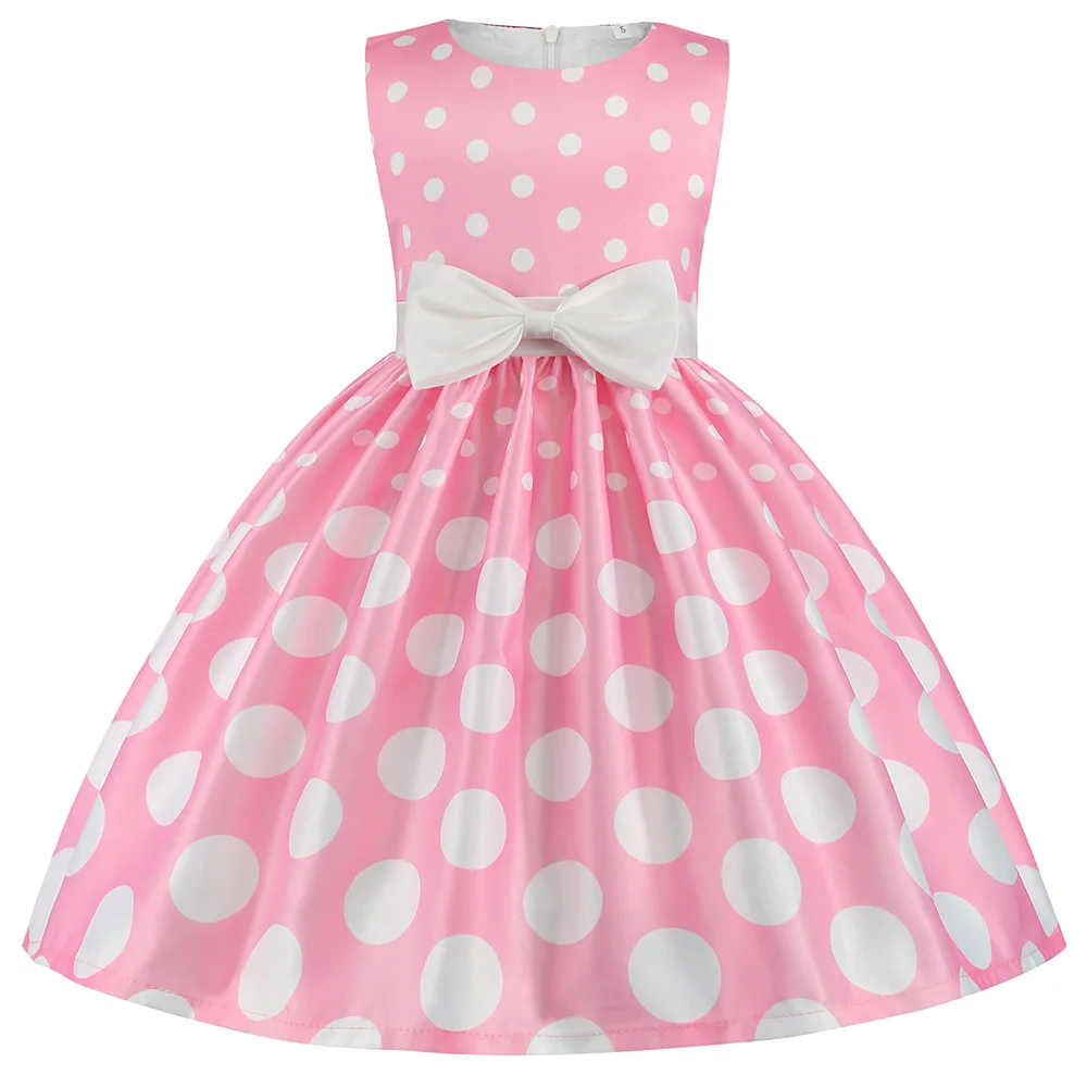 

Baby Girl Polka Dots Print Dress Princess Toddler Clothing Bowknot Sleeveless O Neck Children Party Dresses 2-10Y