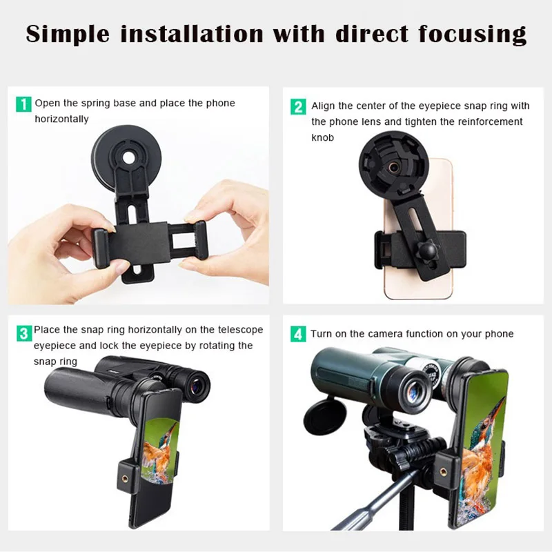 Telescope Phone Photo Adapter Universal Quick Aligned Cell Phone Digiscoping Adaptor Mount Compatible with Binoculars Monocular 4