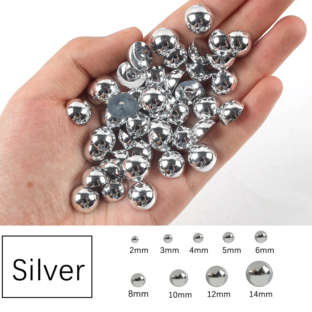 플랫 백 라운드 진주 비즈 실버 컬러 ABS 진주 모조 비즈 스톤 실버 색상 DIY 공예 장식 돌 만들기