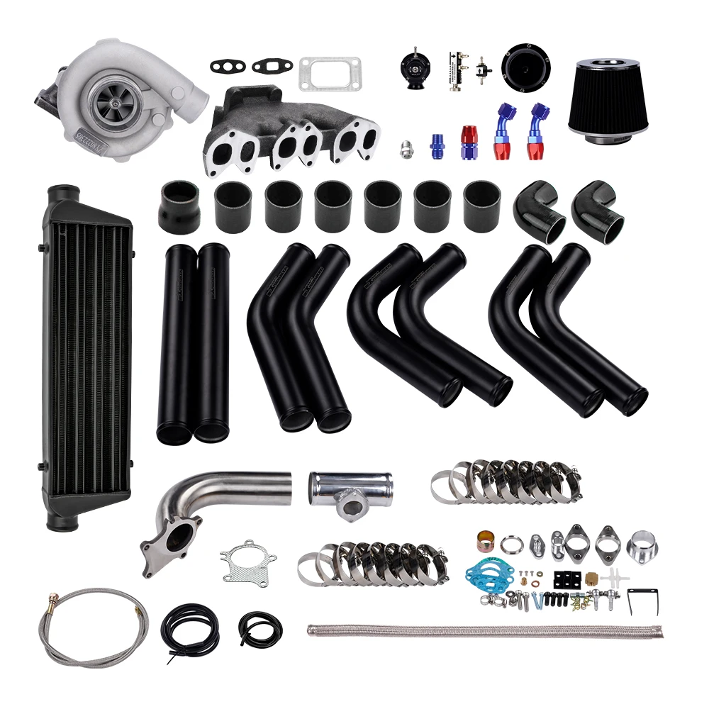 T3/T4 Turbo Turbocharger +Intercooler+Piping+Wastegate Kit for