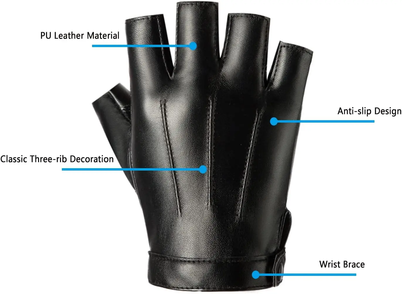 Fingerless Driving PU Leather Gloves Outdoor Sport Faux Half Finger with Anti-slip Layer Glove for Men Women 4
