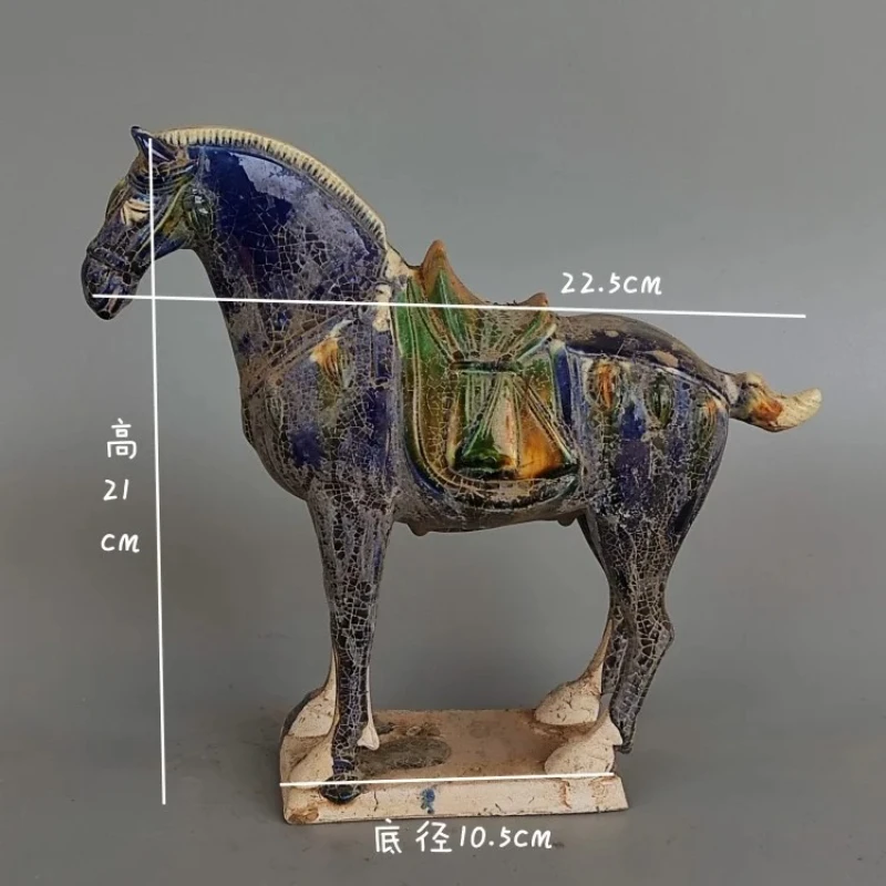 Tang Sancai Blue Glazed War Horse Home Decor Ancient Porcelain Imitation Unearthed Museum Decoration Sculptures Figurines