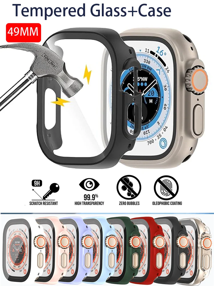 Vetro Temperato + Custodia Per Apple Watch Ultra 1-2 49Mm Cinturino Smart Watch Pc Bumper + Screen Protector Hd Cover Iwatch Band Accessori